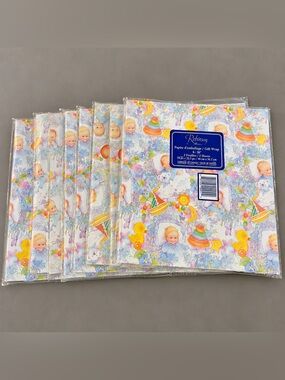 Vintage Baby Wrapping Paper Robinson 7 Sealed Packs 14 Sheets Pastel